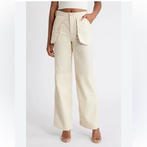 Mistress Rocks Pants - Mistress Rocks Faux Leather and Twill Paneled Pants Cream Size Extra Small